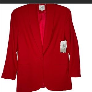 Jacqueline Ferrar Red Blazer Lined Front Button Faux Front Pockets Size 10
